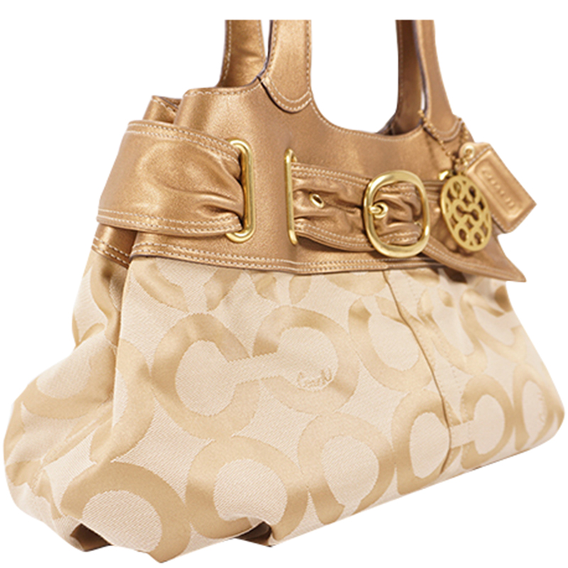 

Coach Gold/Beige Fabric And Leather Op Art Satchel, Multicolor