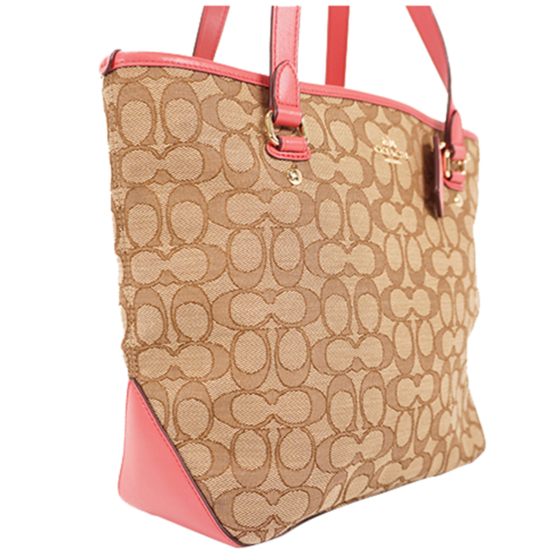 

Coach Beige/Pink Signature Canvas Tote, Multicolor