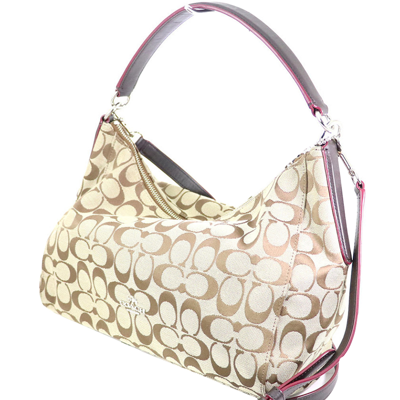 

Coach Beige/Purple Signature Canvas Leather Bag
