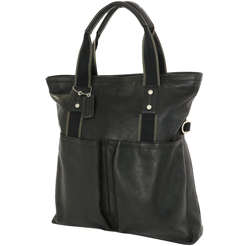 

Coach Black Leather Web Foldover Tote