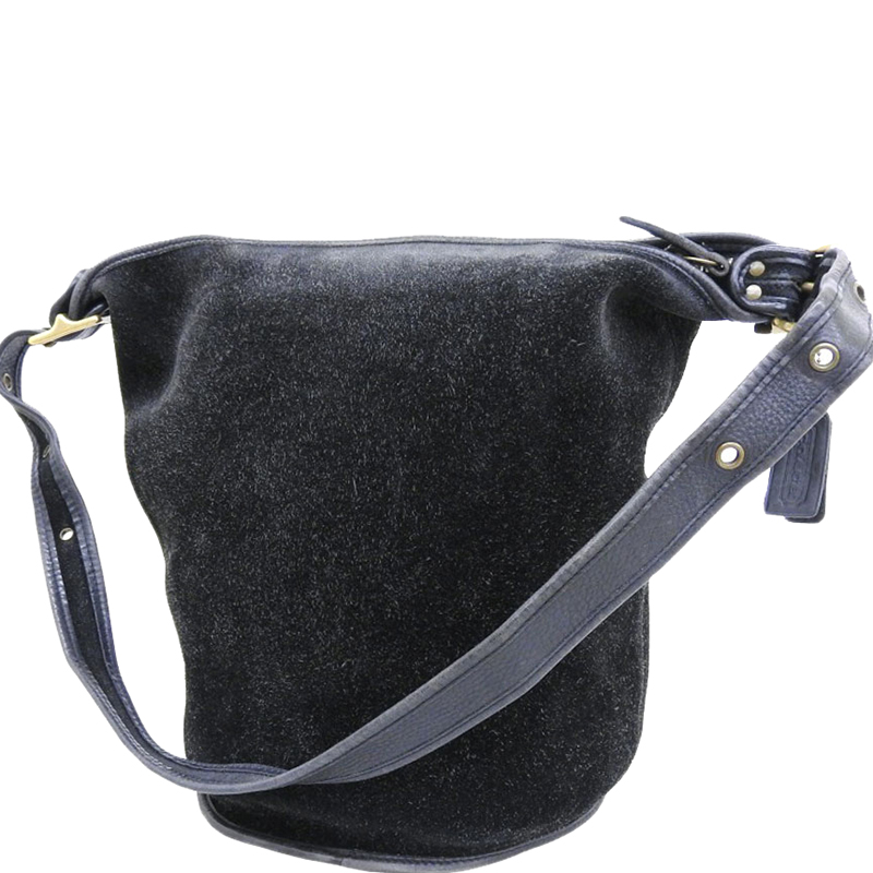 

Coach Black Suede And Leather Duffle Sack Reversable Bag