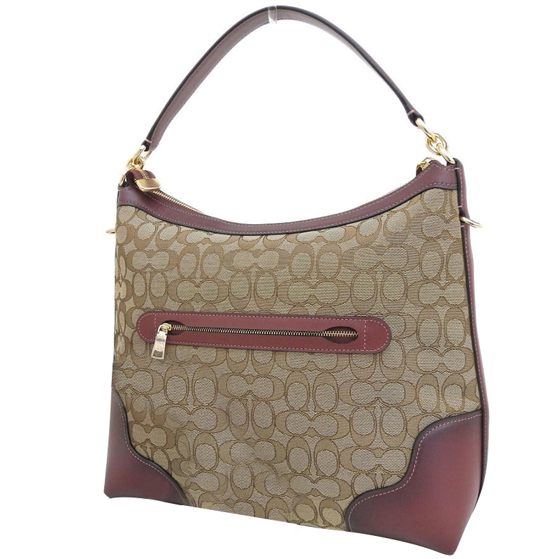 

Coach Bordeaux/Brown Signature Canvas And Leather Ivy Hobo Bag