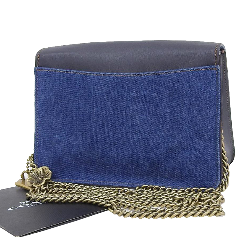 

Coach Blue Denim And Leather Rose Turnlock Chain Crossbody Bag