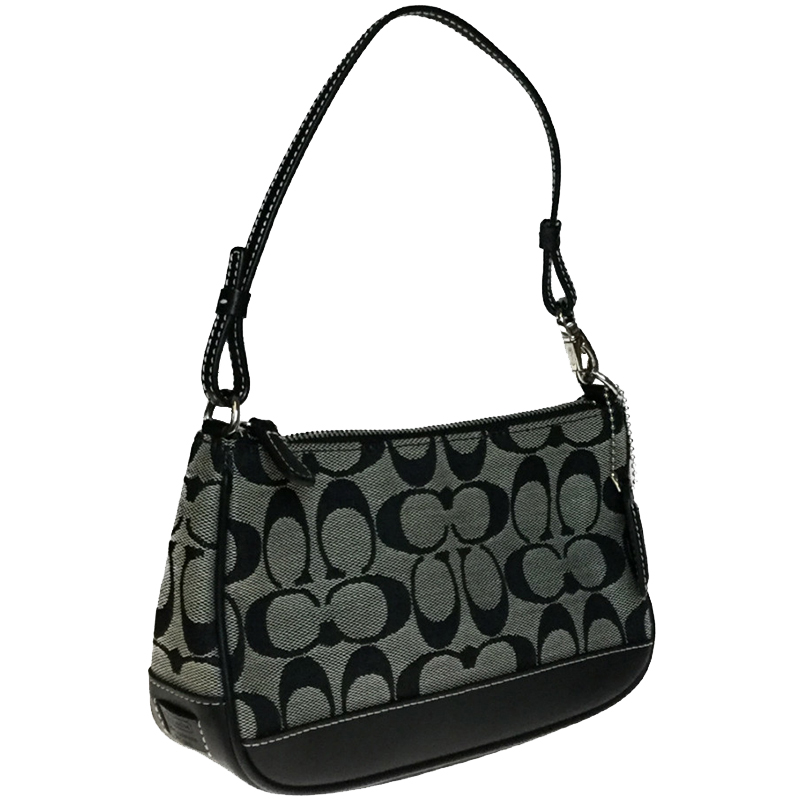 

Coach Gray/Black Signature Canvas And Leather Shoulder Bag