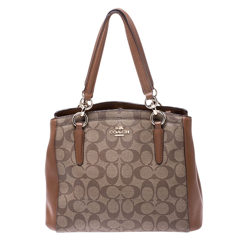 Pre Owned Coach Brown Coated Canvas and Leather Carryall Satchel