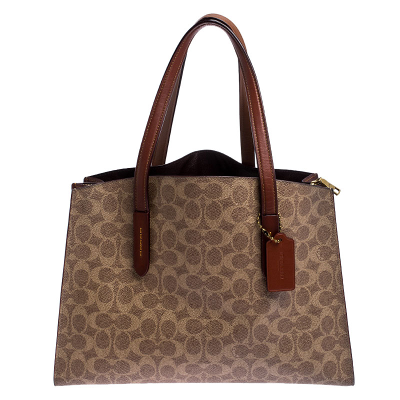 Pre Owned Coach Beige/Brown Coated Canvas and Leather Tote
