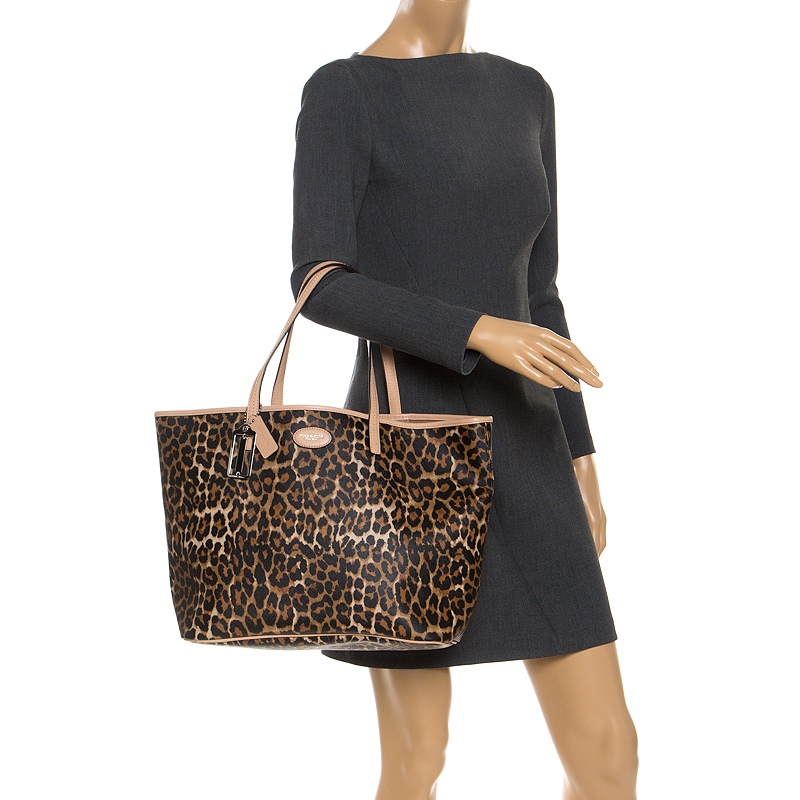 

Coach Brown Leopard Print Coated Canvas City Zip Tote
