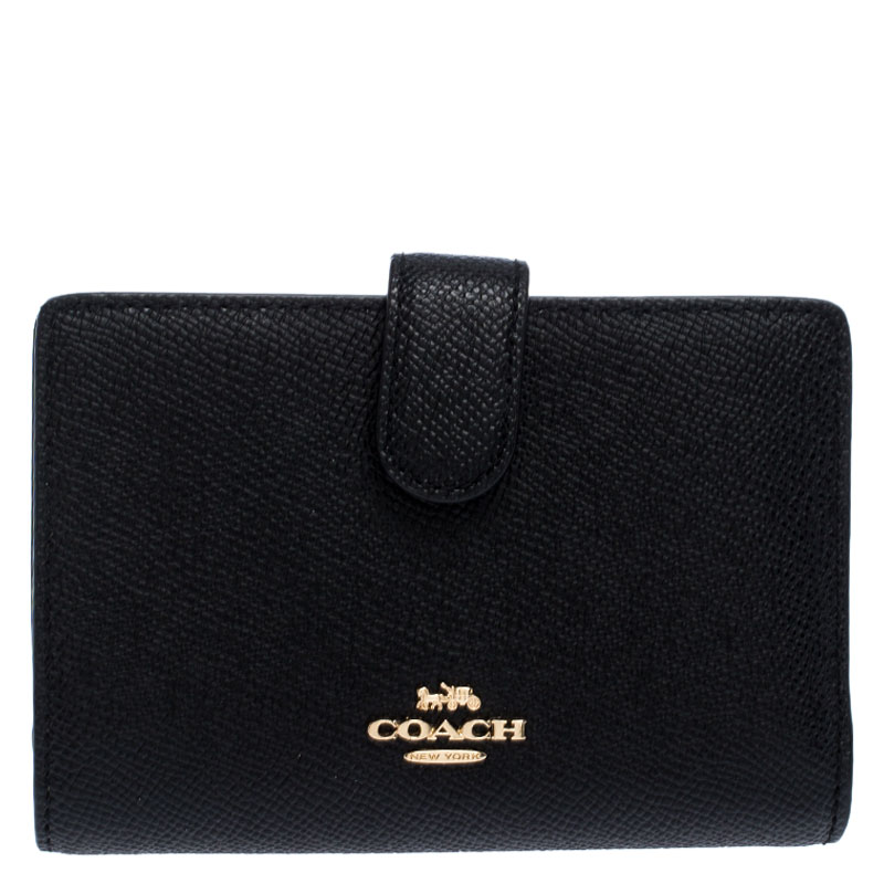 Pre Owned Coach Black Leather Compact Wallet