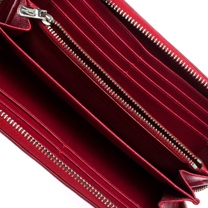 

Coach Brown/Red Trim Coated Canvas Zip Around Wallet