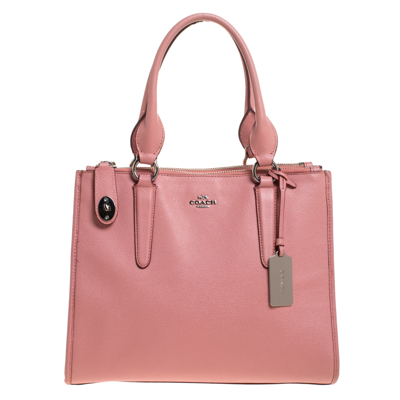 Pre-owned Coach Pink Leather Crosby Carryall Double Zip Tote | ModeSens