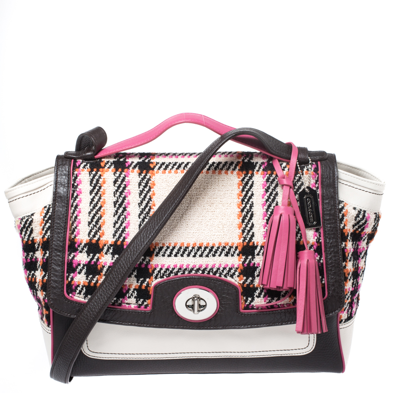 Coach Multicolor Tweed and Leather Turnlock Two Way Bag