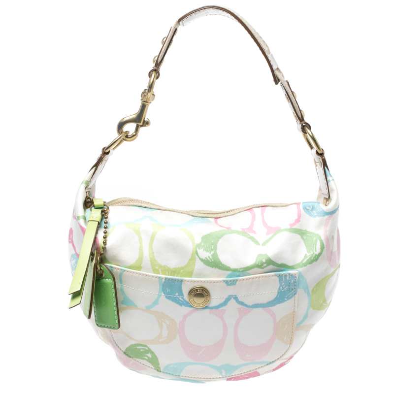 Pre Owned Coach Multicolor Signature Fabric Scribble Hobo