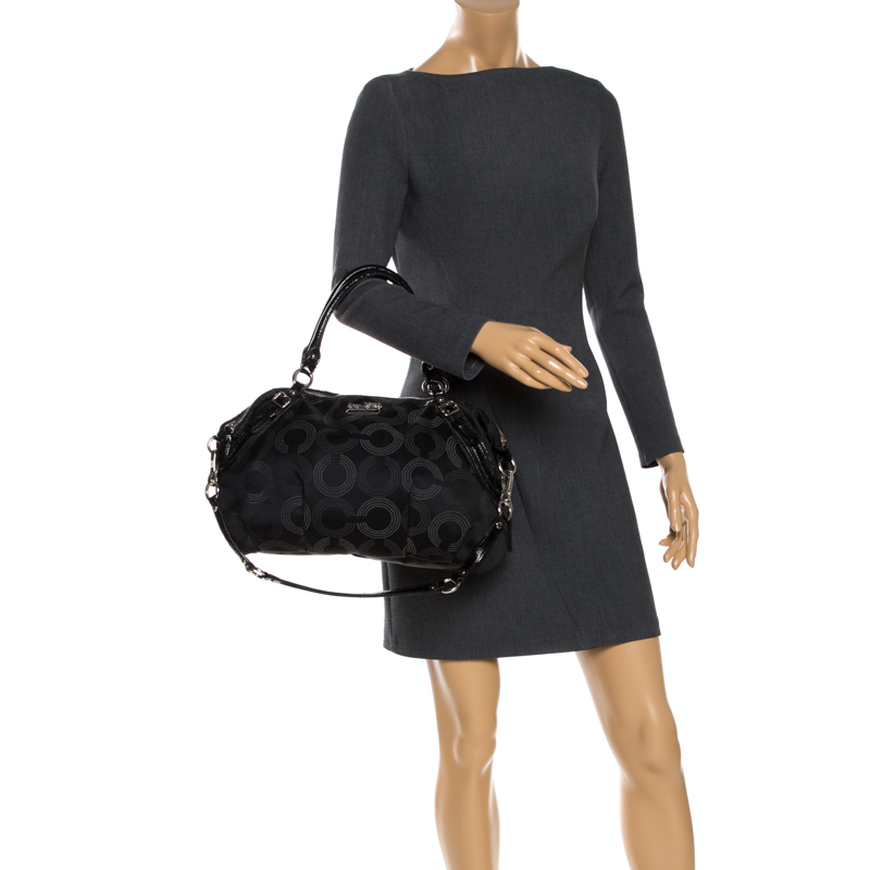 

Coach Black Signature Fabric Top Handle Bag