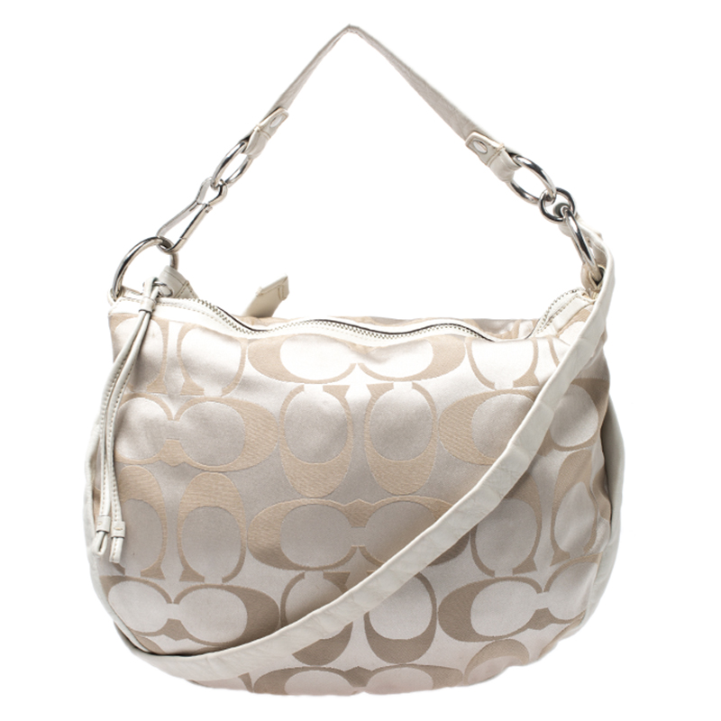 Pre Owned Coach Beige Canvas and Leather Hobo