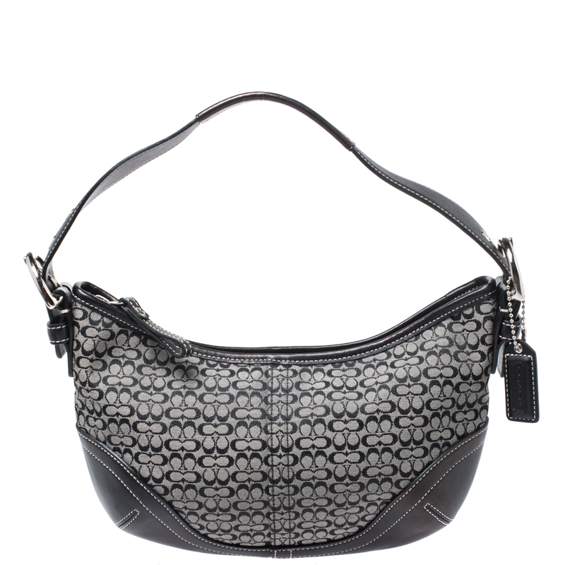 Pre Owned Coach Black Signature Canvas and Leather Soho Hobo