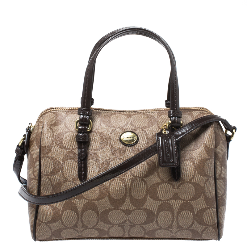 Pre Owned حقيبة كوتش Bennett جلد لامعة وكانفاس مقوى شهيرة بنية