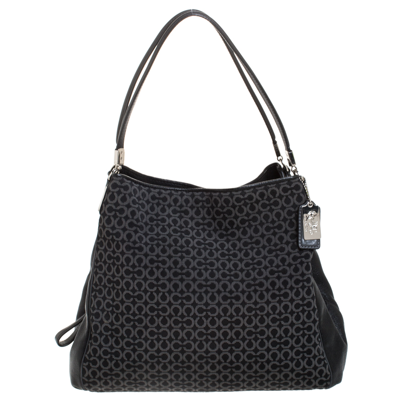 Coach Black OP Art Fabric and Leather Madisson Needlepoint Hobo