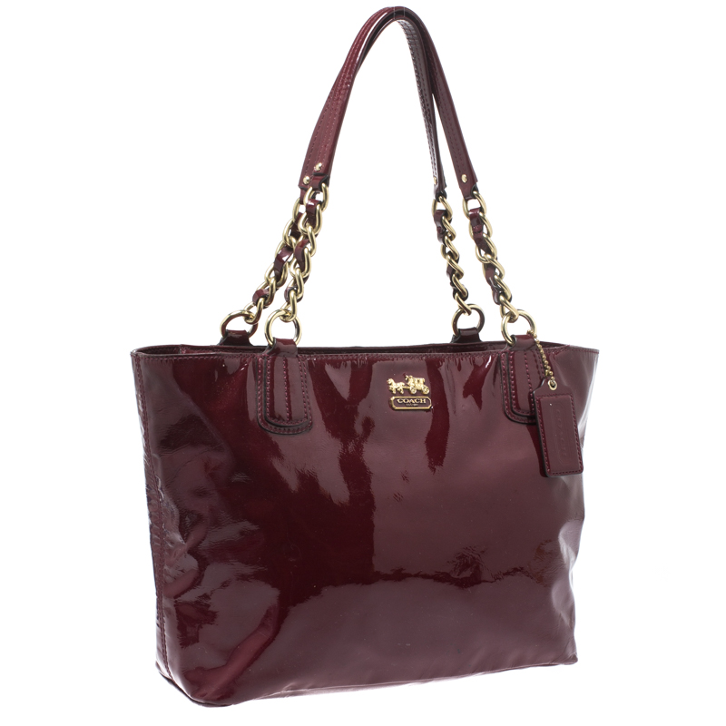 Coach Burgundy Patent Leather Madison Zip Tote Coach