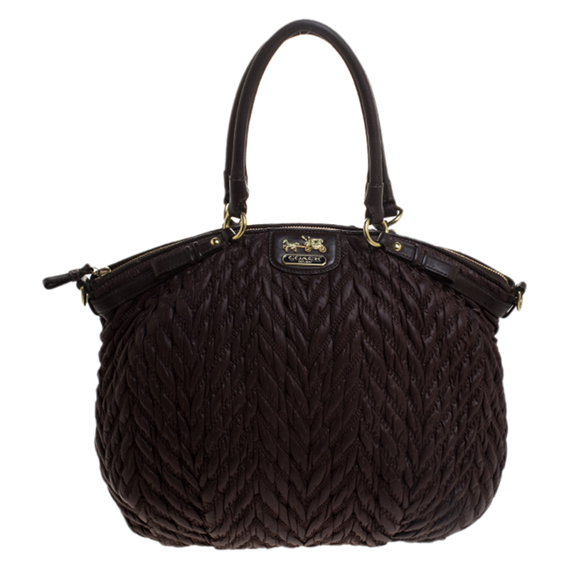 

Coach Dark Brown Quilted Nylon and Leather 70th Anniversary Madison Satchel