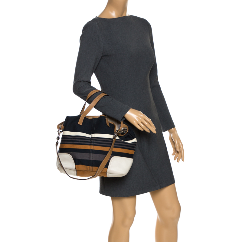 

Coach Multicolor Striped Canvas Hadley Holiday Tote