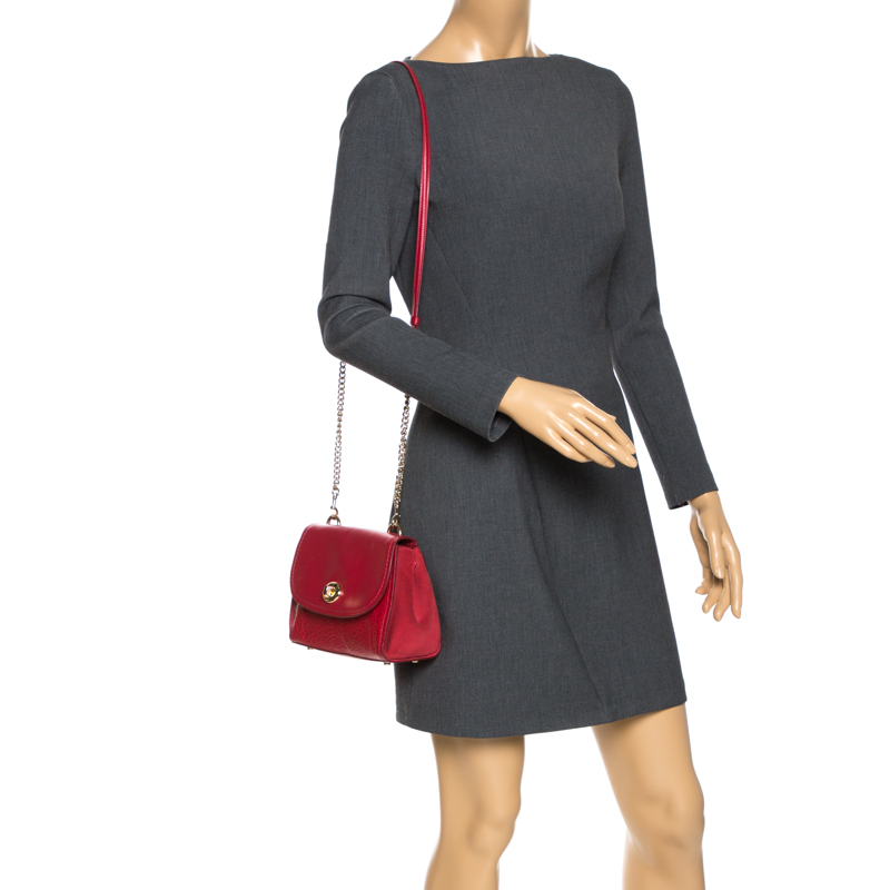 

Coach Red Leather Turnlock Shoulder Bag