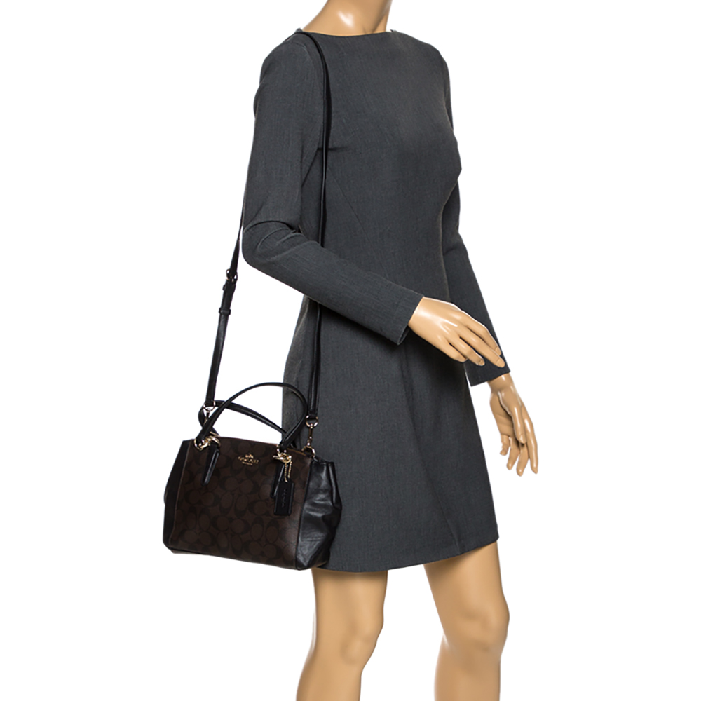 

Coach Dark Brown Coated Canvas Mini Christie Carryall Satchel