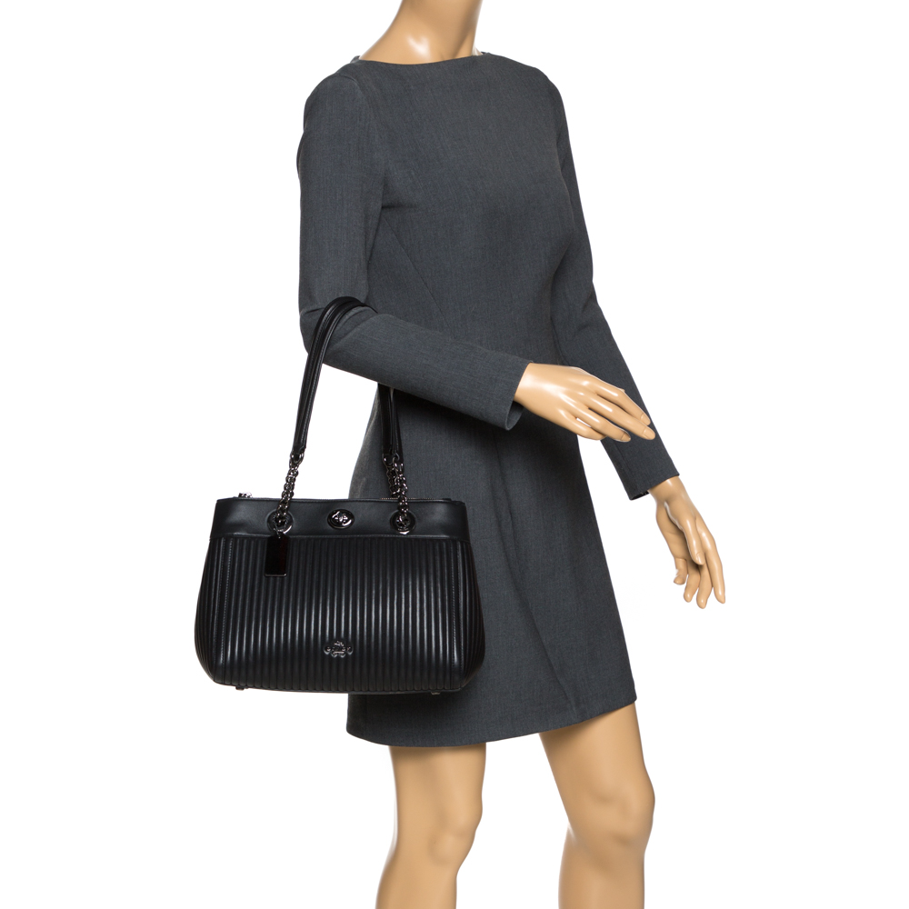 

Coach Black Leather Turnlock Tote