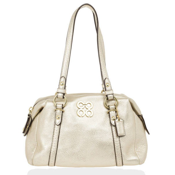 Pre Owned Coach Metallic Leather Mini Boston Bag