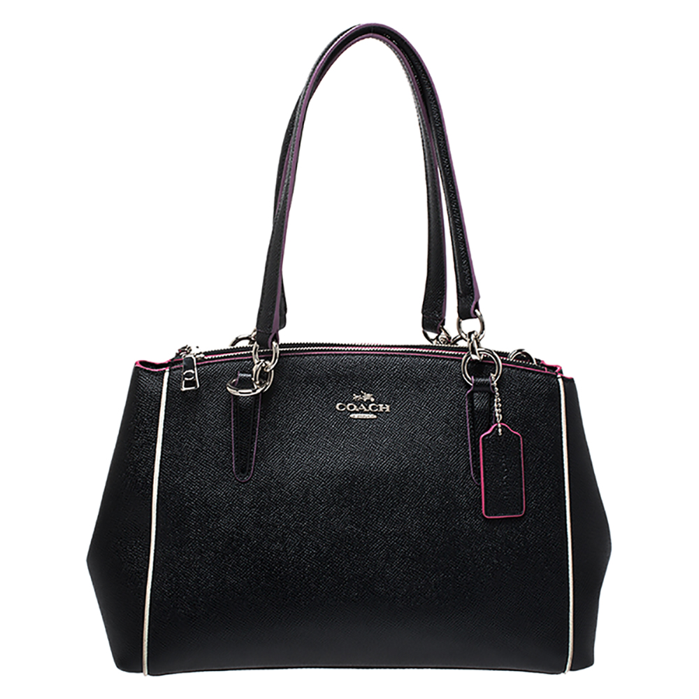 Pre Owned Coach Black Multicolor Leather Small Christie Carryall Satchel