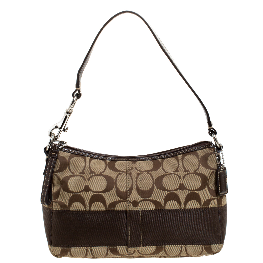 Pre Owned Coach Beige/Brown Signature Canvas Bag