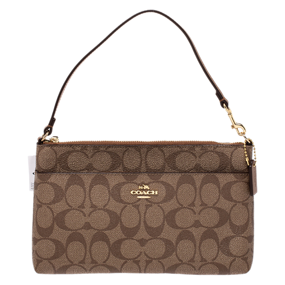 Pre Owned Coach Beige Signature Coated Canvas and Leather Bag