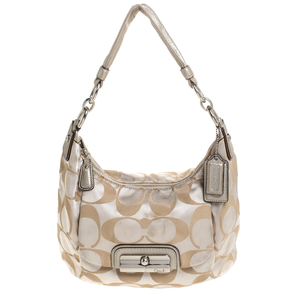 

Coach Beige/Gold Canvas and Leather Kristin Hobo