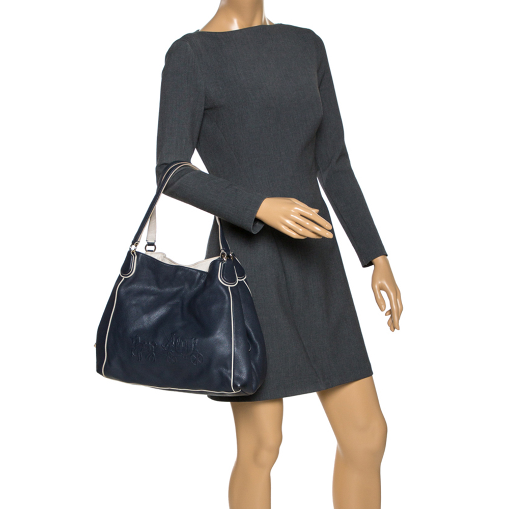

Coach Navy Blue/White Leather Hadley Shoulder Bag