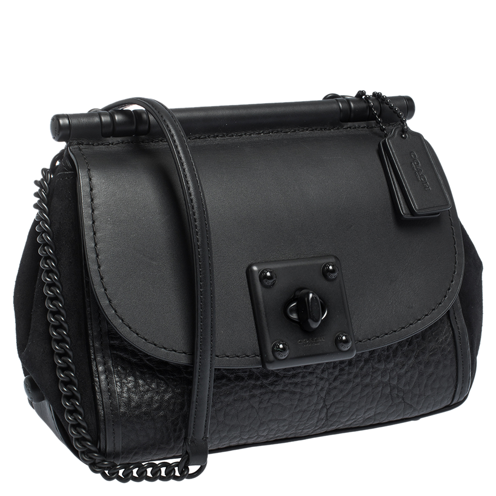 coach black leather and suede bag