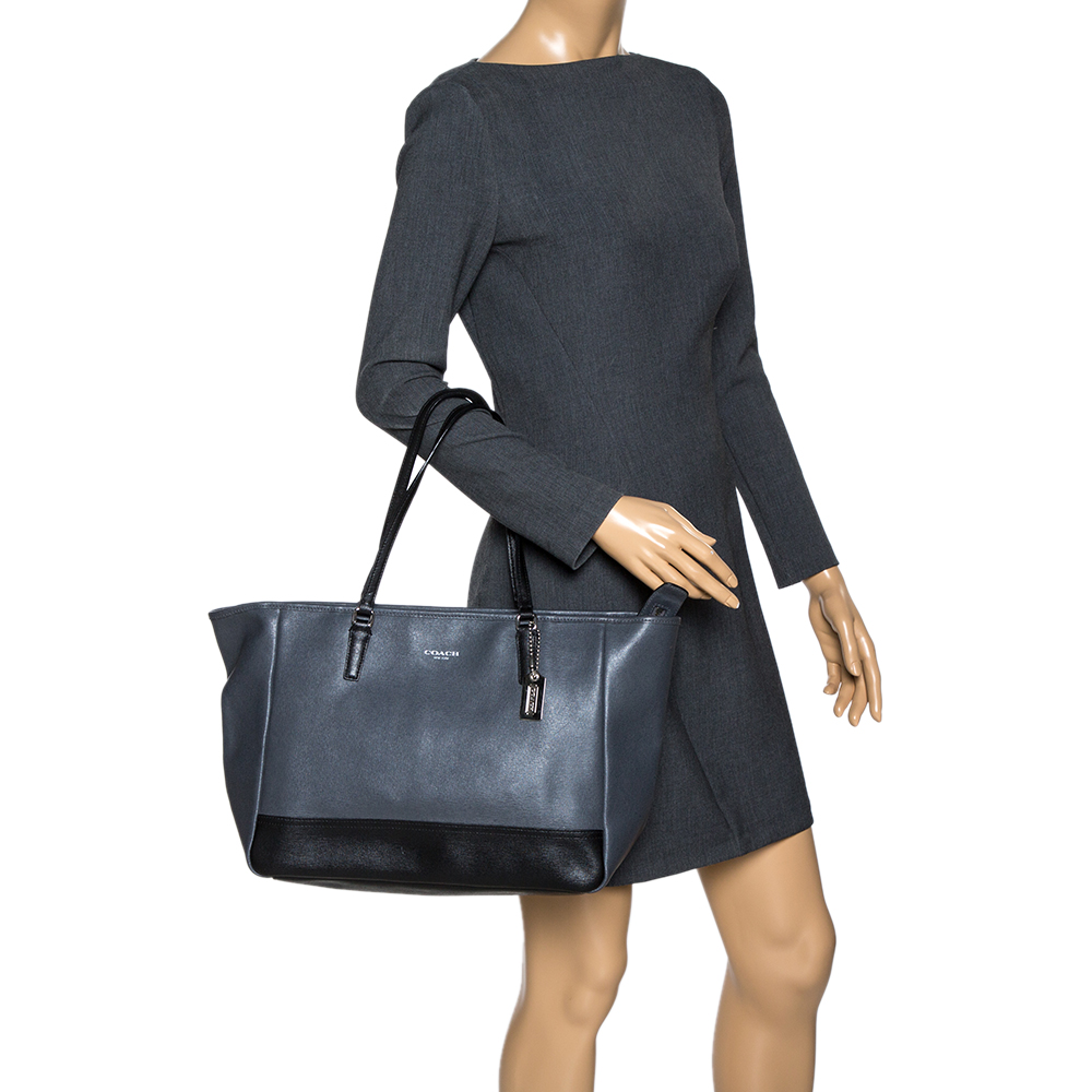 

Coach Grey/Black Leather Shopper Tote