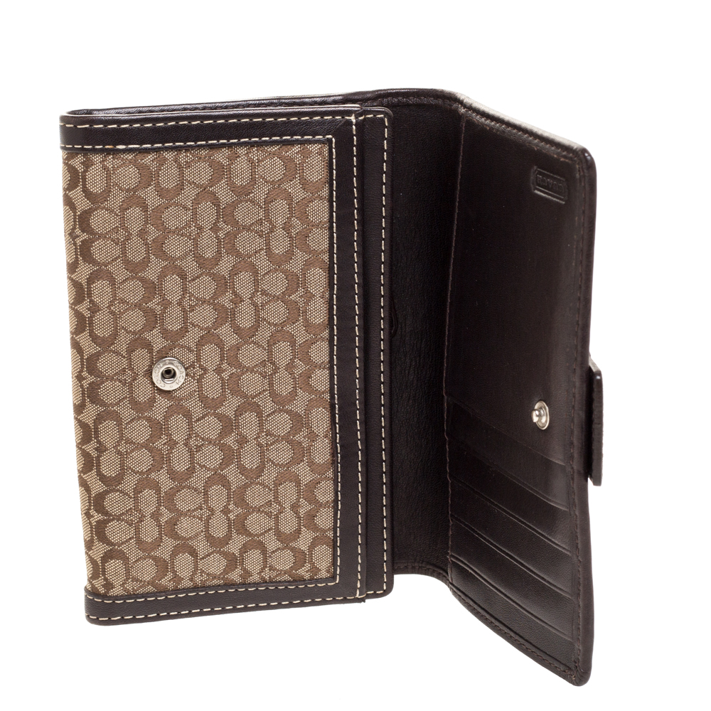 

Coach Brown Signature Buckle Flap Compact Wallet