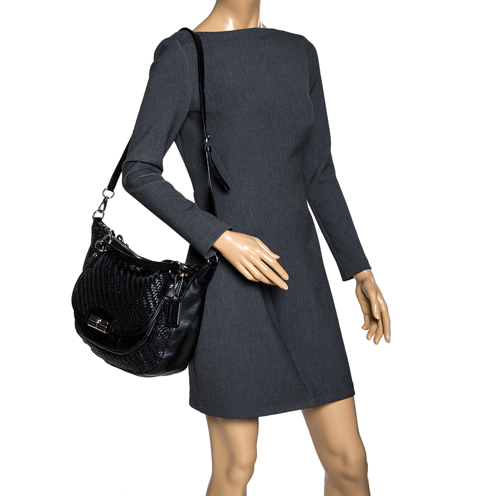 

Coach Black Woven Leather Kristin Shoulder Bag