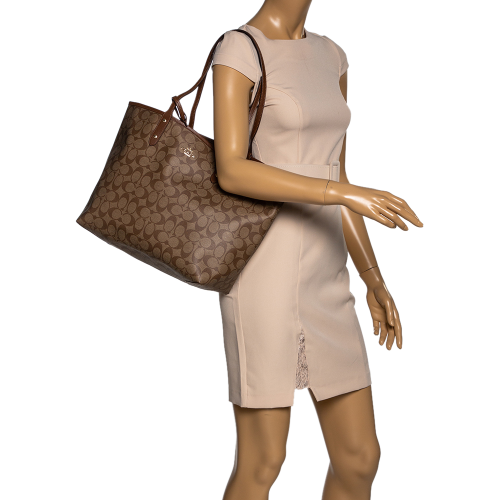 

Coach Beige/Brown Coated Canvas and Leather Reversible City Tote