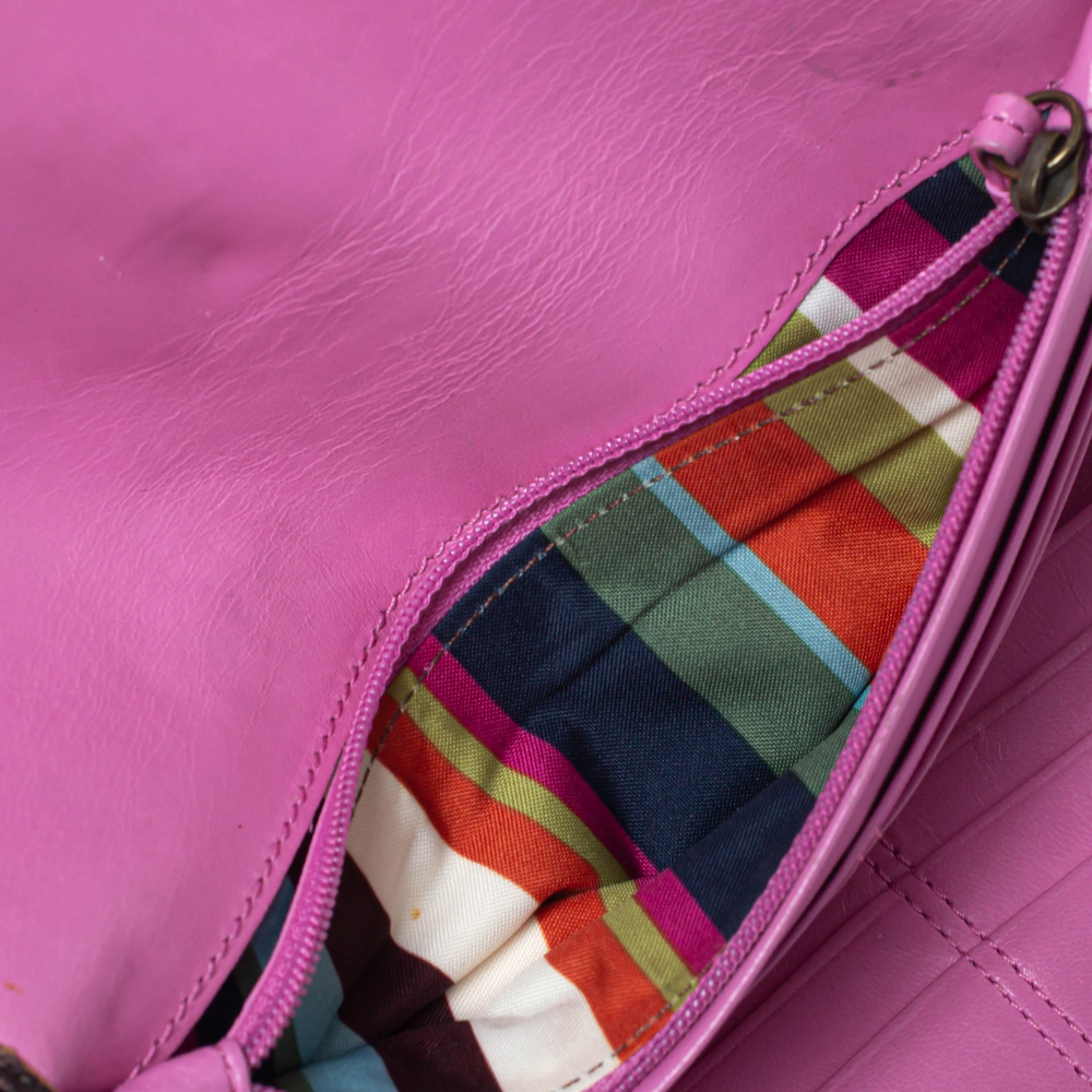 

Coach Metallic Brown Leather Buckle Trifold Wallet