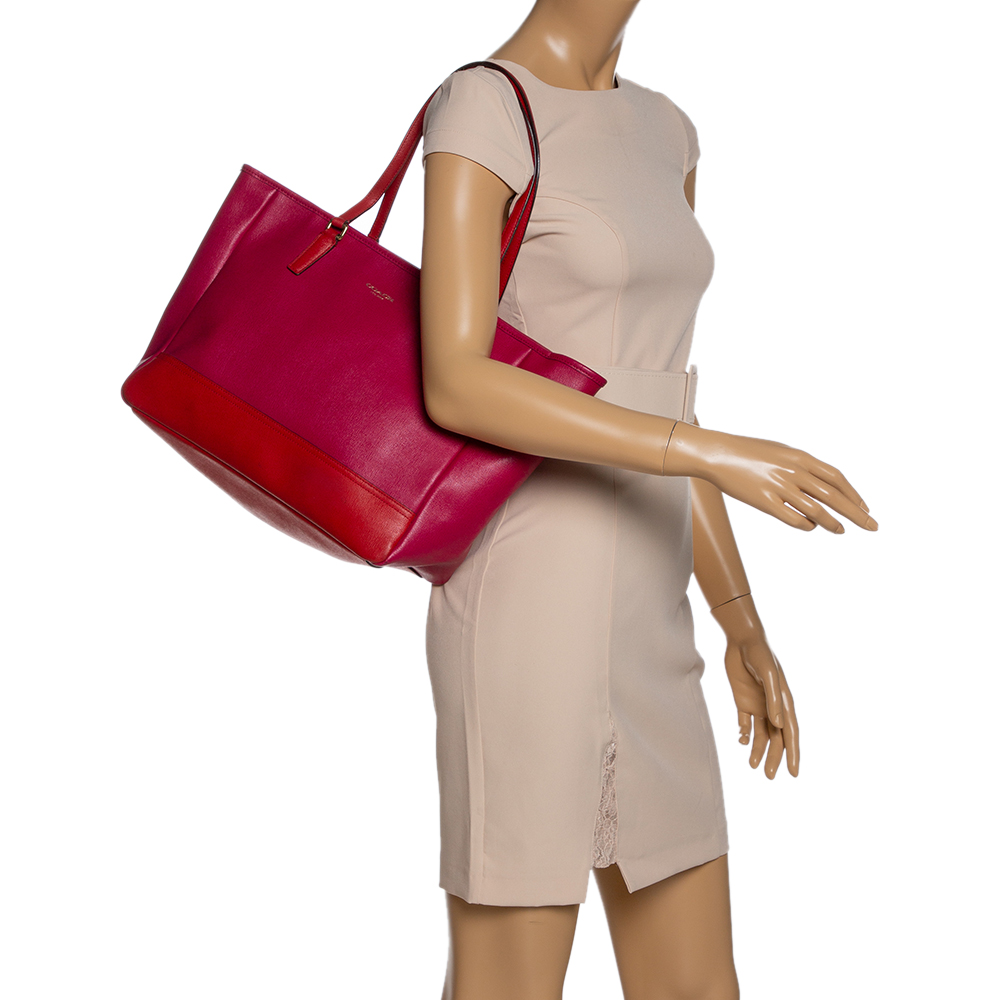 

Coach Fuchsia/Red Leather Shopper Tote, Pink