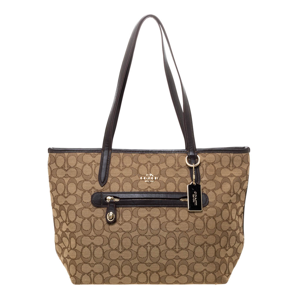 COACH BEIGE/BROWN SIGNATURE CANVAS AND LEATHER GALLERY TOTE
