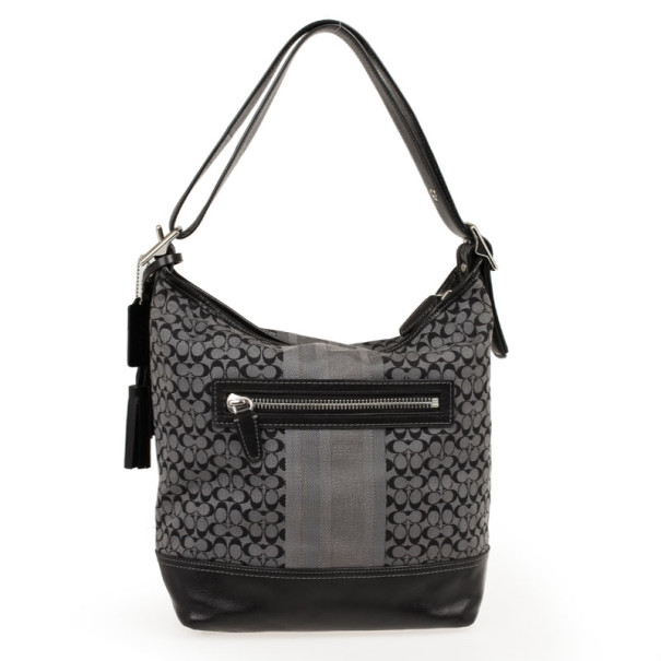 Pre Owned Coach Gray and Black Legacy Signature Stripe Convertible Shoulder Bag