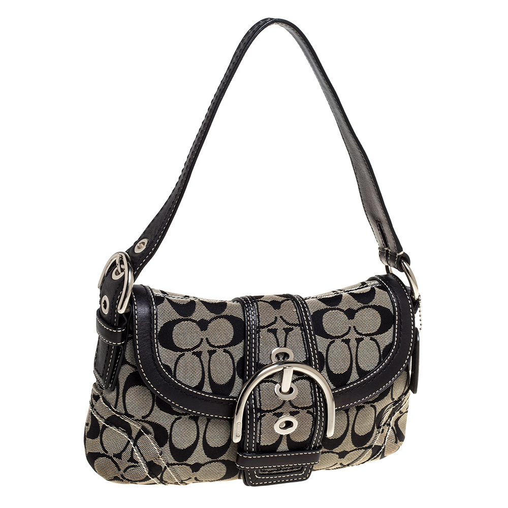 

Coach Grey/Black Signature Canvas and Leather Shoulder Bag