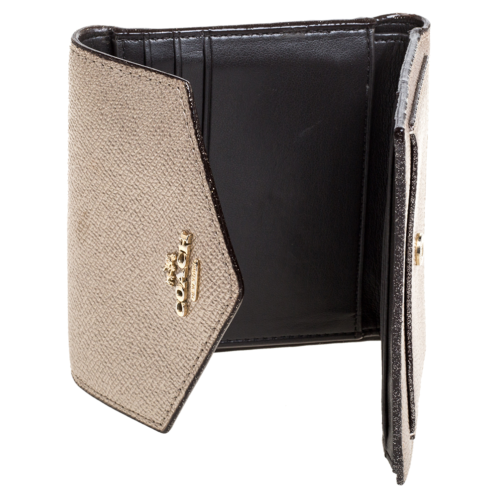 

Coach Metallic Rose Gold Leather Colorblock Trifold Wallet