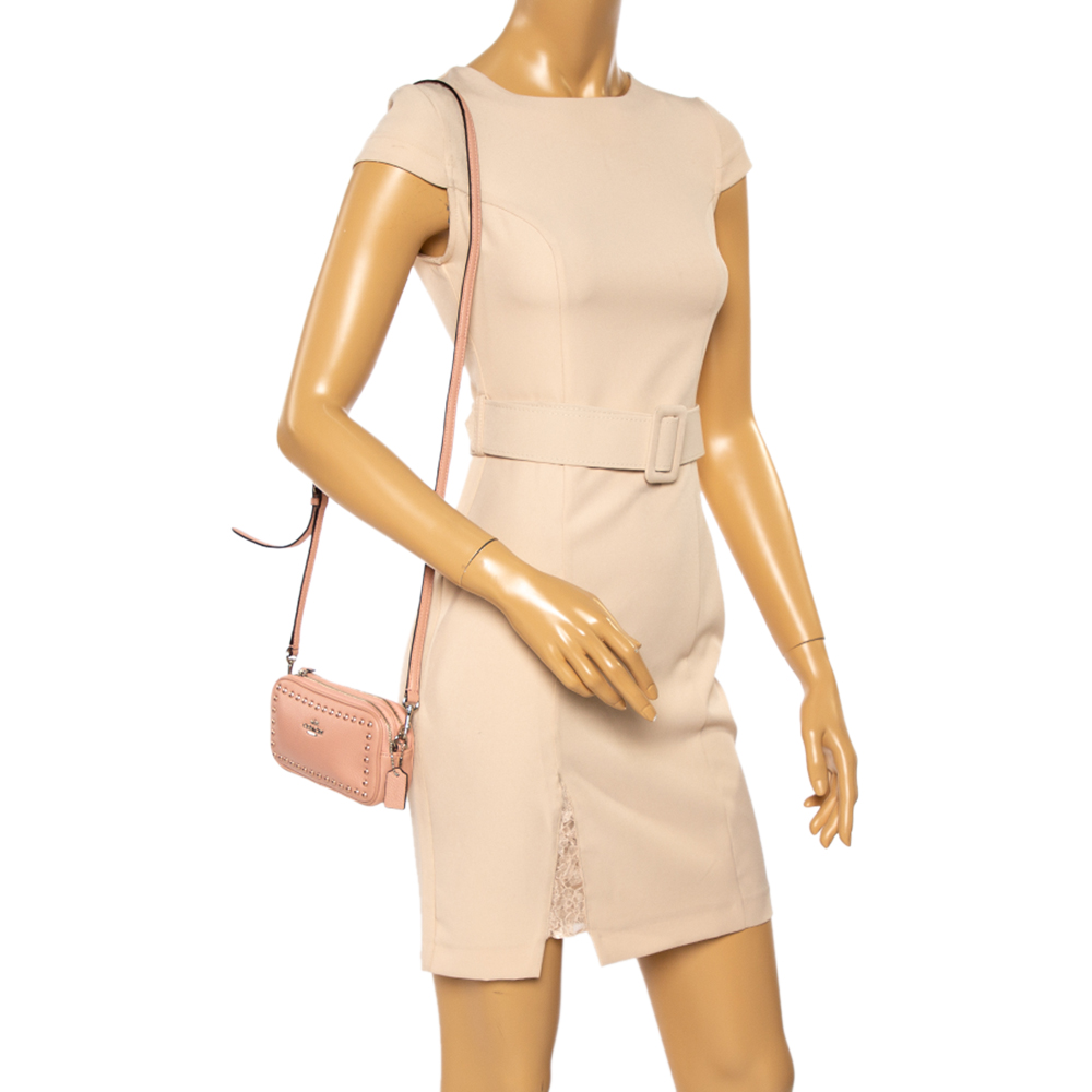 

Coach Pink Leather Double Zip Crossbody Bag