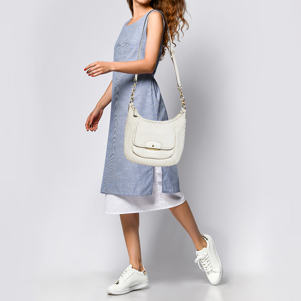 

Coach White Woven Leather Kristin Hobo