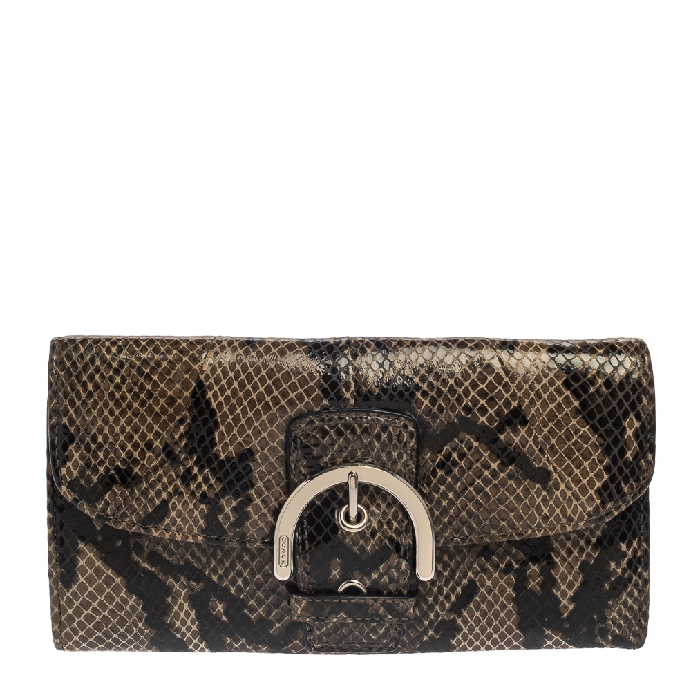 

Coach Brown/Black Python Embossed Leather Soho Continental Wallet