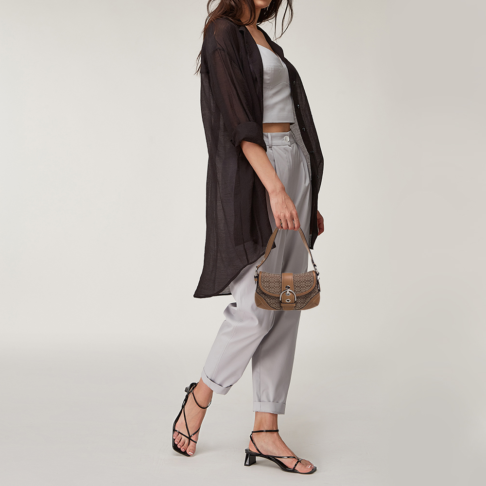 

Coach Brown Signature Canvas and Leather Buckle Shoulder Bag