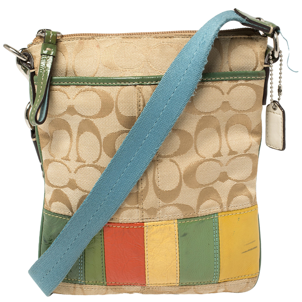 Pre-owned Coach Multicolor Canvas And Patent Leather Signature Messenger