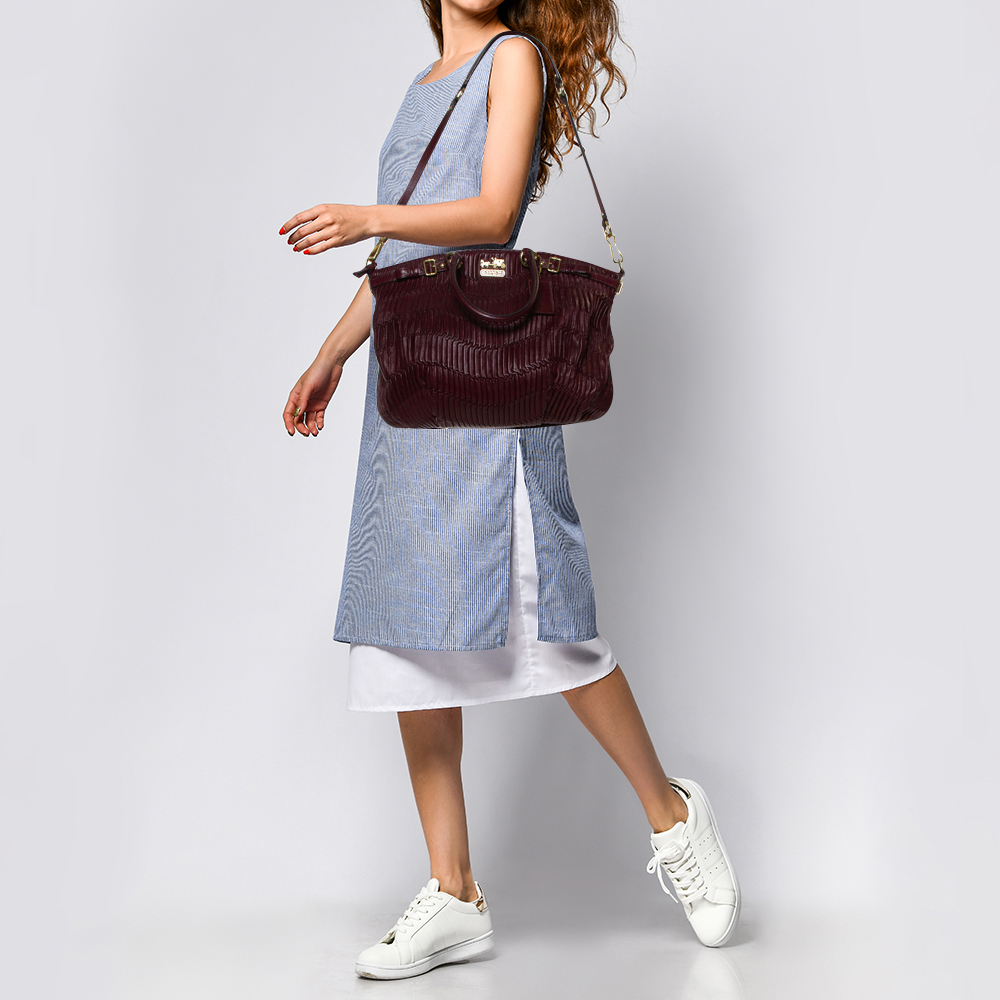 

Coach Burgundy Pleated Leather Sophia Madison Satchel